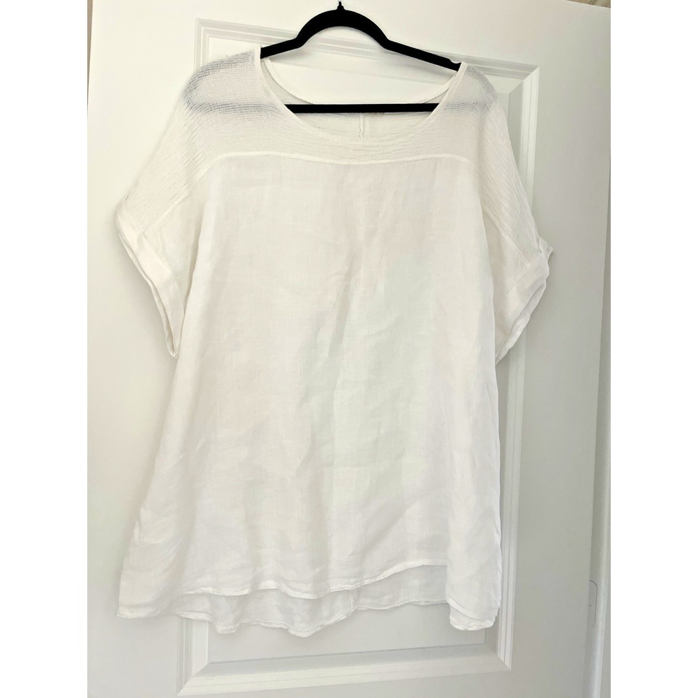 Lungolano Italy Womens 2X White Linen Tunic Top Made in Italy Lagenlook Coastal - Picture 2 of 5